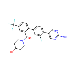 Nc1ncc(-c2ccc(-c3ccc(C(F)(F)F)cc3C(=O)N3CCC(O)CC3)cc2F)cn1 ZINC000224781339
