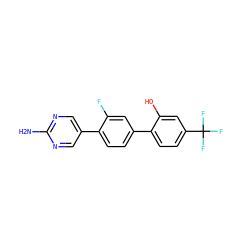 Nc1ncc(-c2ccc(-c3ccc(C(F)(F)F)cc3O)cc2F)cn1 ZINC000224790279