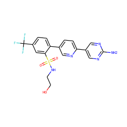 Nc1ncc(-c2ccc(-c3ccc(C(F)(F)F)cc3S(=O)(=O)NCCO)cn2)cn1 ZINC000224726469