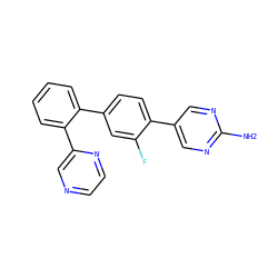 Nc1ncc(-c2ccc(-c3ccccc3-c3cnccn3)cc2F)cn1 ZINC000224751764