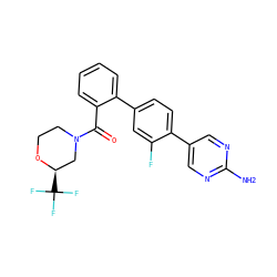 Nc1ncc(-c2ccc(-c3ccccc3C(=O)N3CCO[C@H](C(F)(F)F)C3)cc2F)cn1 ZINC000224765046