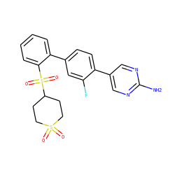 Nc1ncc(-c2ccc(-c3ccccc3S(=O)(=O)C3CCS(=O)(=O)CC3)cc2F)cn1 ZINC000224767043