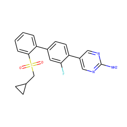 Nc1ncc(-c2ccc(-c3ccccc3S(=O)(=O)CC3CC3)cc2F)cn1 ZINC000224772273