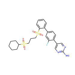 Nc1ncc(-c2ccc(-c3ccccc3S(=O)(=O)CCCS(=O)(=O)C3CCCCC3)cc2F)cn1 ZINC000224794745