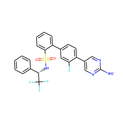 Nc1ncc(-c2ccc(-c3ccccc3S(=O)(=O)N[C@@H](c3ccccc3)C(F)(F)F)cc2F)cn1 ZINC000224732442