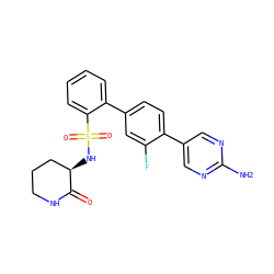 Nc1ncc(-c2ccc(-c3ccccc3S(=O)(=O)N[C@@H]3CCCNC3=O)cc2F)cn1 ZINC000224777409