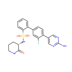 Nc1ncc(-c2ccc(-c3ccccc3S(=O)(=O)N[C@H]3CCCNC3=O)cc2F)cn1 ZINC000224769508