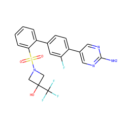 Nc1ncc(-c2ccc(-c3ccccc3S(=O)(=O)N3CC(O)(C(F)(F)F)C3)cc2F)cn1 ZINC000224818986