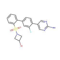 Nc1ncc(-c2ccc(-c3ccccc3S(=O)(=O)N3CC(O)C3)cc2F)cn1 ZINC000224769718