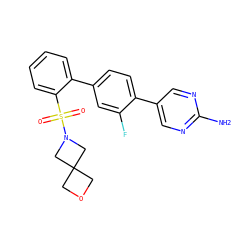 Nc1ncc(-c2ccc(-c3ccccc3S(=O)(=O)N3CC4(COC4)C3)cc2F)cn1 ZINC000224736997