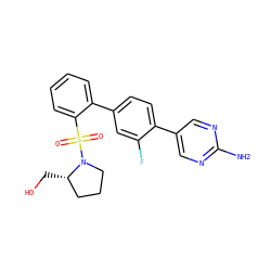 Nc1ncc(-c2ccc(-c3ccccc3S(=O)(=O)N3CCC[C@@H]3CO)cc2F)cn1 ZINC000224726104