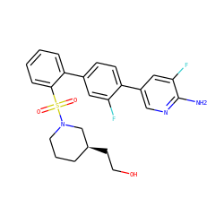 Nc1ncc(-c2ccc(-c3ccccc3S(=O)(=O)N3CCC[C@H](CCO)C3)cc2F)cc1F ZINC000224758854
