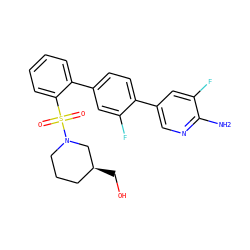 Nc1ncc(-c2ccc(-c3ccccc3S(=O)(=O)N3CCC[C@H](CO)C3)cc2F)cc1F ZINC000224672175