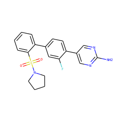 Nc1ncc(-c2ccc(-c3ccccc3S(=O)(=O)N3CCCC3)cc2F)cn1 ZINC000224728713