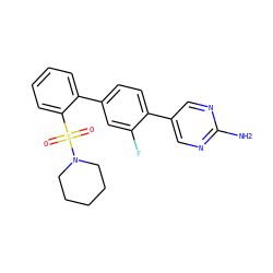 Nc1ncc(-c2ccc(-c3ccccc3S(=O)(=O)N3CCCCC3)cc2F)cn1 ZINC000224734457