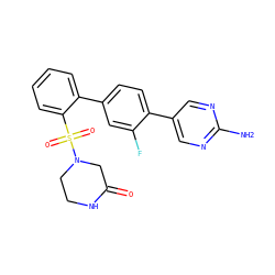 Nc1ncc(-c2ccc(-c3ccccc3S(=O)(=O)N3CCNC(=O)C3)cc2F)cn1 ZINC000224826033