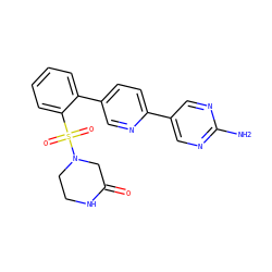 Nc1ncc(-c2ccc(-c3ccccc3S(=O)(=O)N3CCNC(=O)C3)cn2)cn1 ZINC000224745894