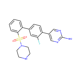 Nc1ncc(-c2ccc(-c3ccccc3S(=O)(=O)N3CCNCC3)cc2F)cn1 ZINC000224771334