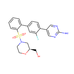 Nc1ncc(-c2ccc(-c3ccccc3S(=O)(=O)N3CCO[C@H](CO)C3)cc2F)cn1 ZINC000224742197