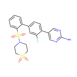 Nc1ncc(-c2ccc(-c3ccccc3S(=O)(=O)N3CCS(=O)(=O)CC3)cc2F)cn1 ZINC000224770226