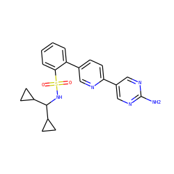 Nc1ncc(-c2ccc(-c3ccccc3S(=O)(=O)NC(C3CC3)C3CC3)cn2)cn1 ZINC000224785327
