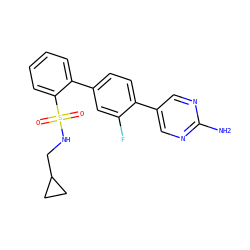 Nc1ncc(-c2ccc(-c3ccccc3S(=O)(=O)NCC3CC3)cc2F)cn1 ZINC000224764157
