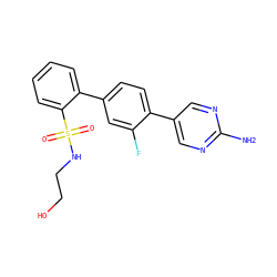 Nc1ncc(-c2ccc(-c3ccccc3S(=O)(=O)NCCO)cc2F)cn1 ZINC000224718399