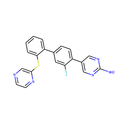 Nc1ncc(-c2ccc(-c3ccccc3Sc3cnccn3)cc2F)cn1 ZINC000224718674
