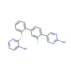 Nc1ncc(-c2ccc(-c3ccccc3Sc3ncncc3N)cc2F)cn1 ZINC000224741356