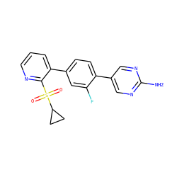 Nc1ncc(-c2ccc(-c3cccnc3S(=O)(=O)C3CC3)cc2F)cn1 ZINC000224754178