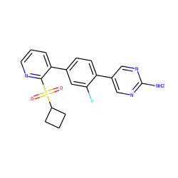 Nc1ncc(-c2ccc(-c3cccnc3S(=O)(=O)C3CCC3)cc2F)cn1 ZINC000224754512