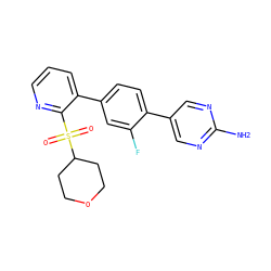Nc1ncc(-c2ccc(-c3cccnc3S(=O)(=O)C3CCOCC3)cc2F)cn1 ZINC000224698786