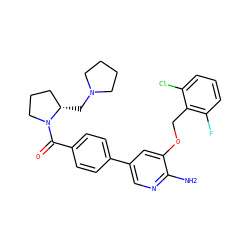 Nc1ncc(-c2ccc(C(=O)N3CCC[C@@H]3CN3CCCC3)cc2)cc1OCc1c(F)cccc1Cl ZINC000072182761
