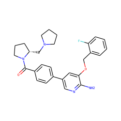 Nc1ncc(-c2ccc(C(=O)N3CCC[C@@H]3CN3CCCC3)cc2)cc1OCc1ccccc1F ZINC000072180074