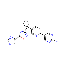 Nc1ncc(-c2ccc(C3(c4noc(-c5c[nH]cn5)n4)CCC3)cn2)cn1 ZINC000114767968