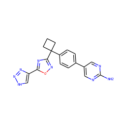Nc1ncc(-c2ccc(C3(c4noc(-c5c[nH]nn5)n4)CCC3)cc2)cn1 ZINC000149812430