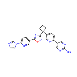 Nc1ncc(-c2ccc(C3(c4noc(-c5ccc(-n6ccnc6)nc5)n4)CCC3)cn2)cn1 ZINC000096175435