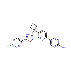 Nc1ncc(-c2ccc(C3(c4noc(-c5ccc(Cl)nc5)n4)CCC3)cn2)cn1 ZINC000096175504
