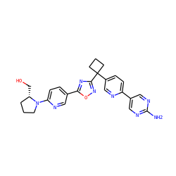 Nc1ncc(-c2ccc(C3(c4noc(-c5ccc(N6CCC[C@@H]6CO)nc5)n4)CCC3)cn2)cn1 ZINC000096175449