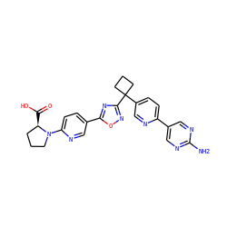 Nc1ncc(-c2ccc(C3(c4noc(-c5ccc(N6CCC[C@H]6C(=O)O)nc5)n4)CCC3)cn2)cn1 ZINC000096175439