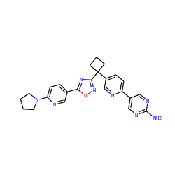 Nc1ncc(-c2ccc(C3(c4noc(-c5ccc(N6CCCC6)nc5)n4)CCC3)cn2)cn1 ZINC000096175517