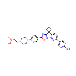 Nc1ncc(-c2ccc(C3(c4noc(-c5ccc(N6CCN(CCC(=O)O)CC6)nc5)n4)CCC3)cn2)cn1 ZINC000096175458