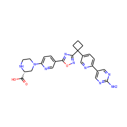 Nc1ncc(-c2ccc(C3(c4noc(-c5ccc(N6CCN[C@@H](C(=O)O)C6)nc5)n4)CCC3)cn2)cn1 ZINC000096175446