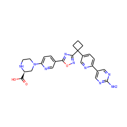 Nc1ncc(-c2ccc(C3(c4noc(-c5ccc(N6CCN[C@H](C(=O)O)C6)nc5)n4)CCC3)cn2)cn1 ZINC000096175445