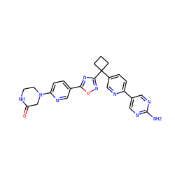 Nc1ncc(-c2ccc(C3(c4noc(-c5ccc(N6CCNC(=O)C6)nc5)n4)CCC3)cn2)cn1 ZINC000096175530