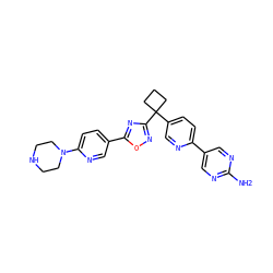 Nc1ncc(-c2ccc(C3(c4noc(-c5ccc(N6CCNCC6)nc5)n4)CCC3)cn2)cn1 ZINC000096175406