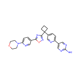 Nc1ncc(-c2ccc(C3(c4noc(-c5ccc(N6CCOCC6)nc5)n4)CCC3)cn2)cn1 ZINC000096175494