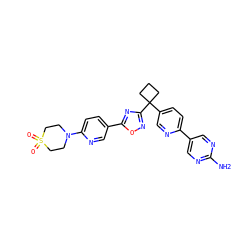 Nc1ncc(-c2ccc(C3(c4noc(-c5ccc(N6CCS(=O)(=O)CC6)nc5)n4)CCC3)cn2)cn1 ZINC000096175453