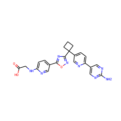 Nc1ncc(-c2ccc(C3(c4noc(-c5ccc(NCC(=O)O)nc5)n4)CCC3)cn2)cn1 ZINC000114768003