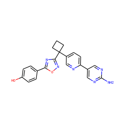 Nc1ncc(-c2ccc(C3(c4noc(-c5ccc(O)cc5)n4)CCC3)cn2)cn1 ZINC000096175436
